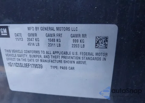 2014 Chevrolet Malibu 1Lt из США, поврежденный, VIN 1G11C5SL0EF179539